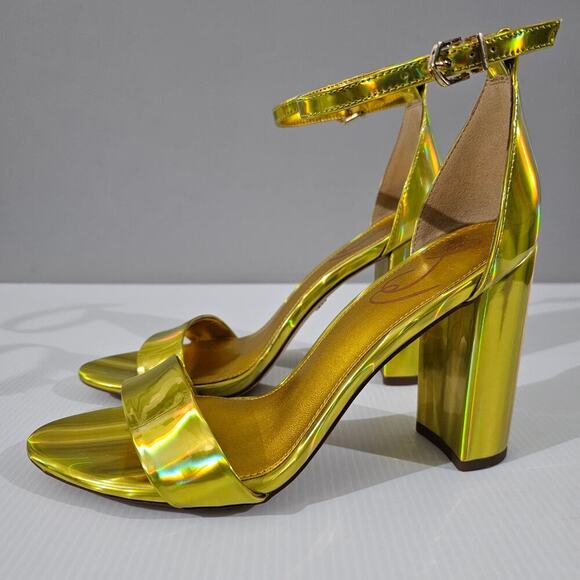 Sam Edelman Yaro Block Heel Sandal Womens 8 Metallic Gold Evening Wedding Party - Picture 1 of 13